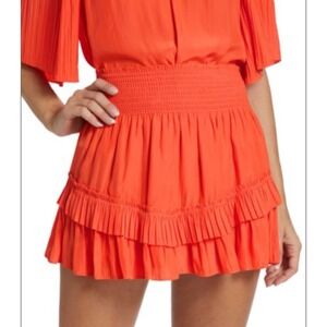 RAMY BROOK Wendy Ruffled Flared Mini Skirt Orange Small NWT